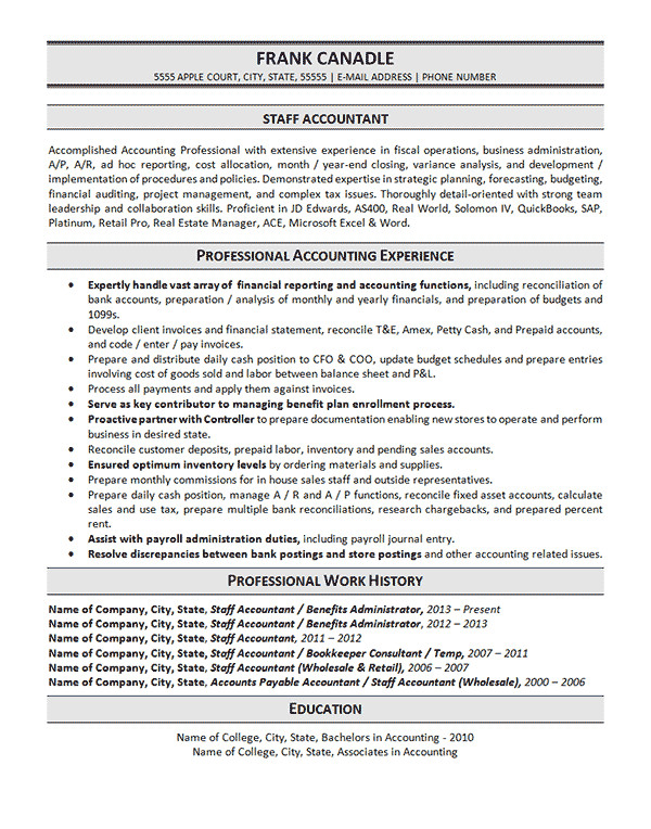 staff accountant resume example