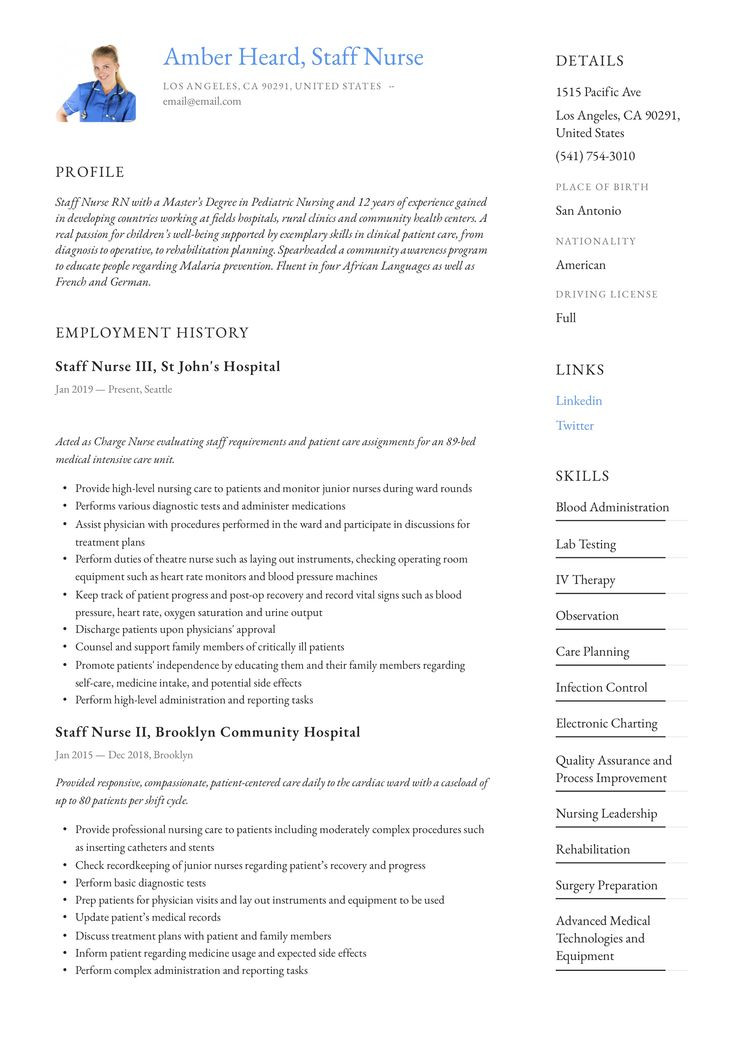 Sample Resume for Staff Nurse Position Staff Nurse Resume Example