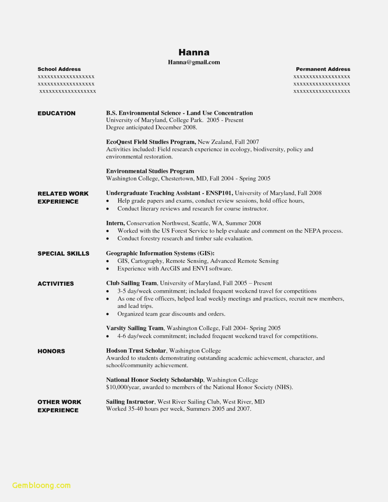 resume for college student seeking