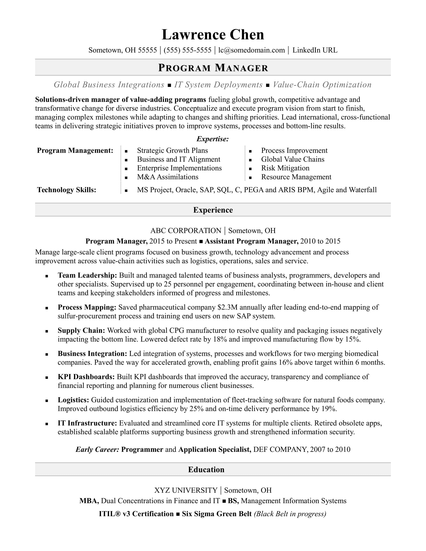 Sample Resume Non Profit Program Manager Program Manager Resume Sample Monster.com