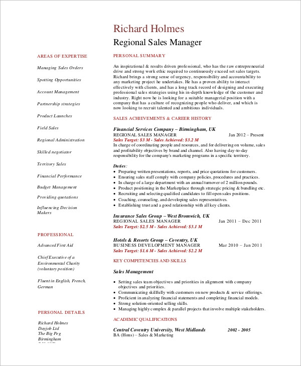 sales manager resume