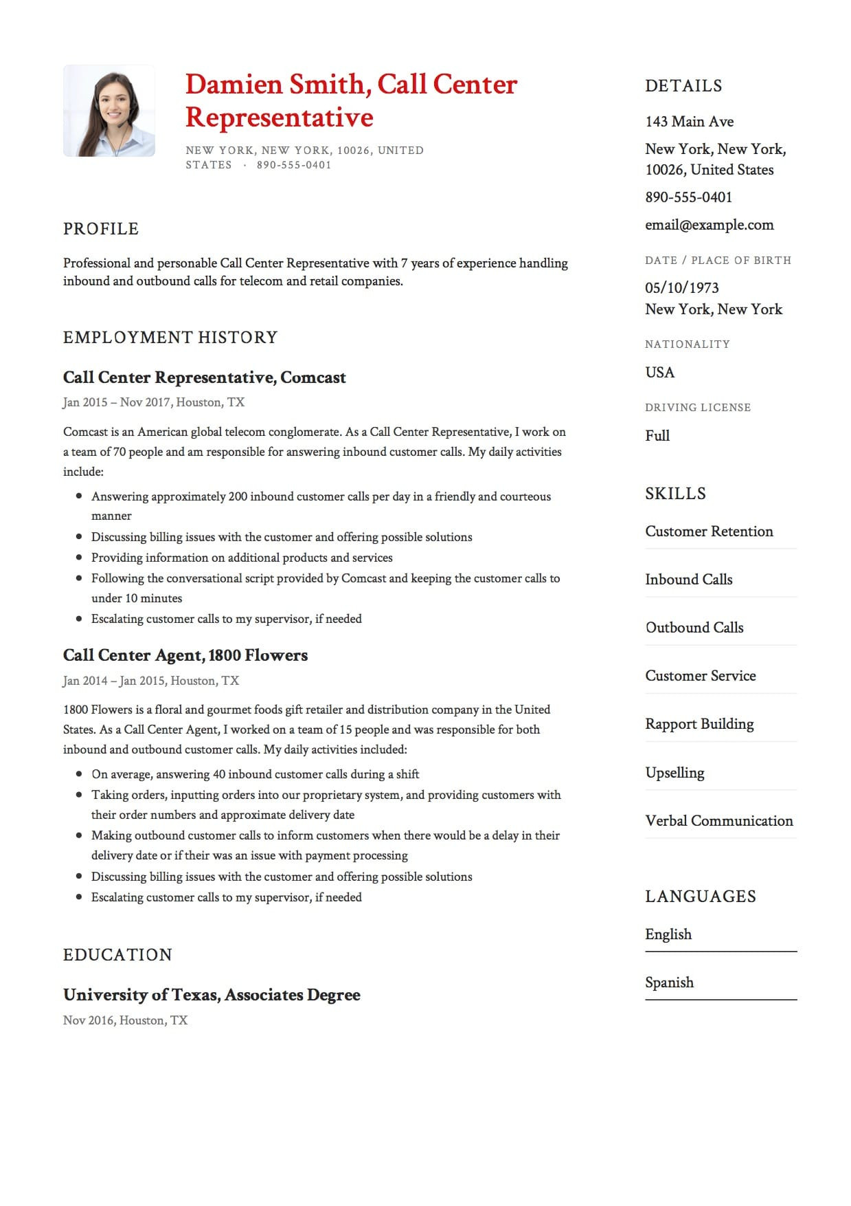 9 10 example call center resume