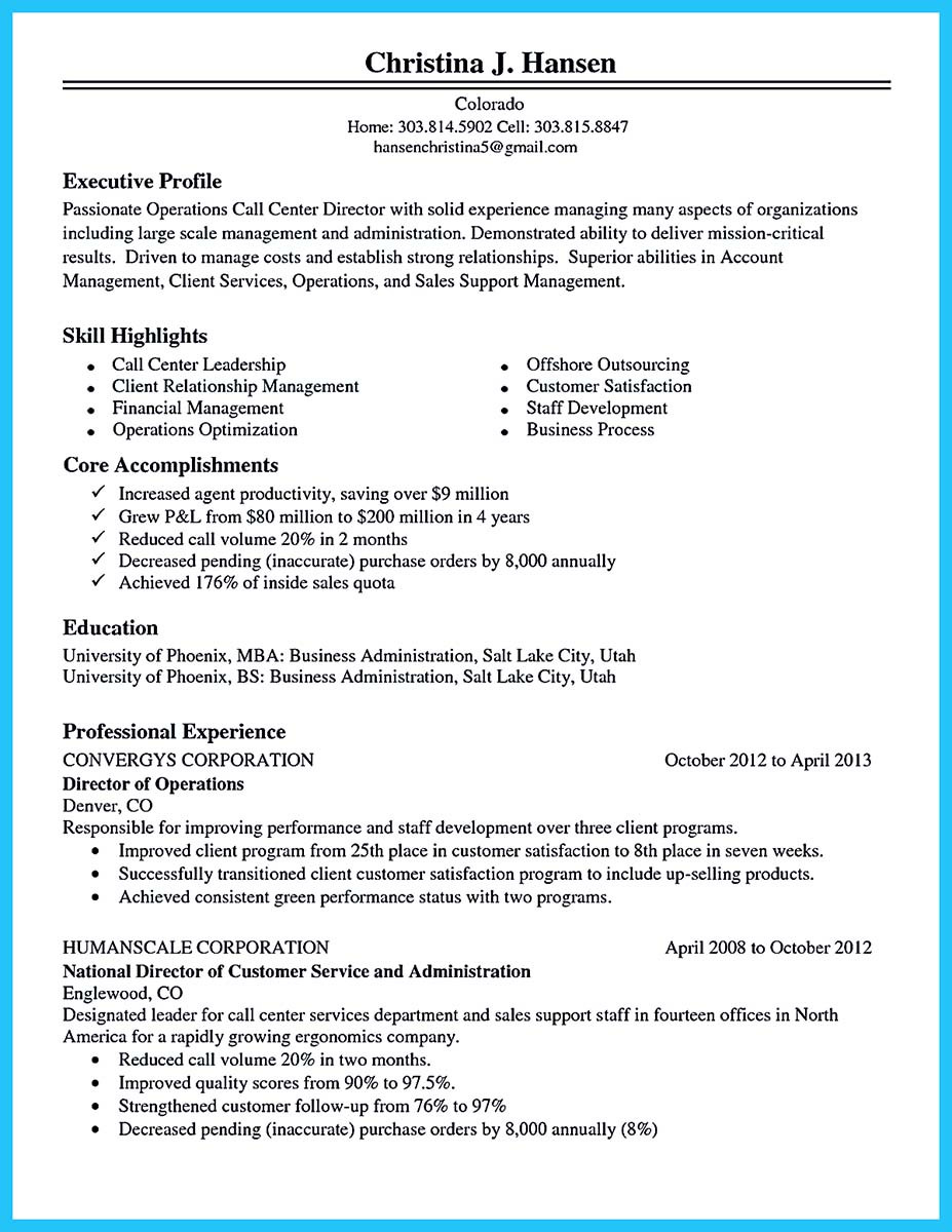resume for call center agent