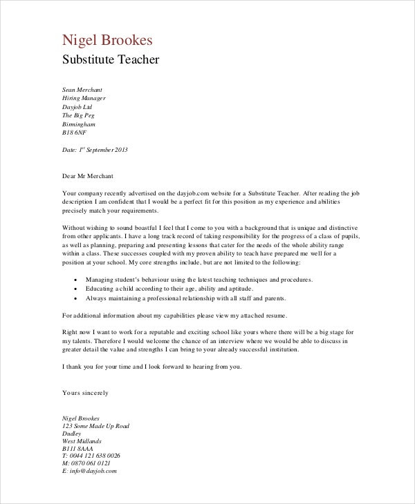 teacher cover letter examples