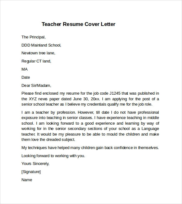 teacher cover letter example