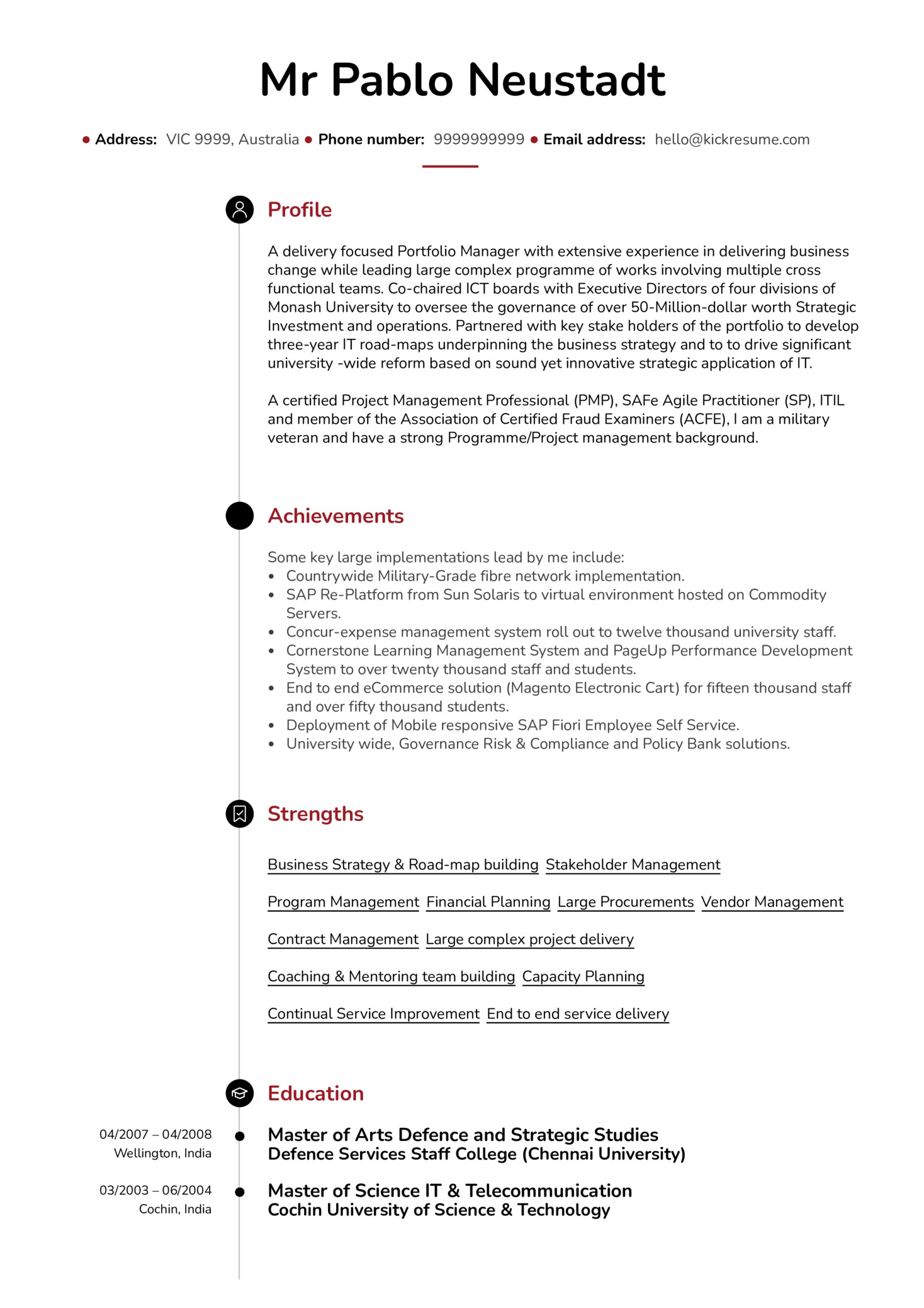 senior project manager resume sample