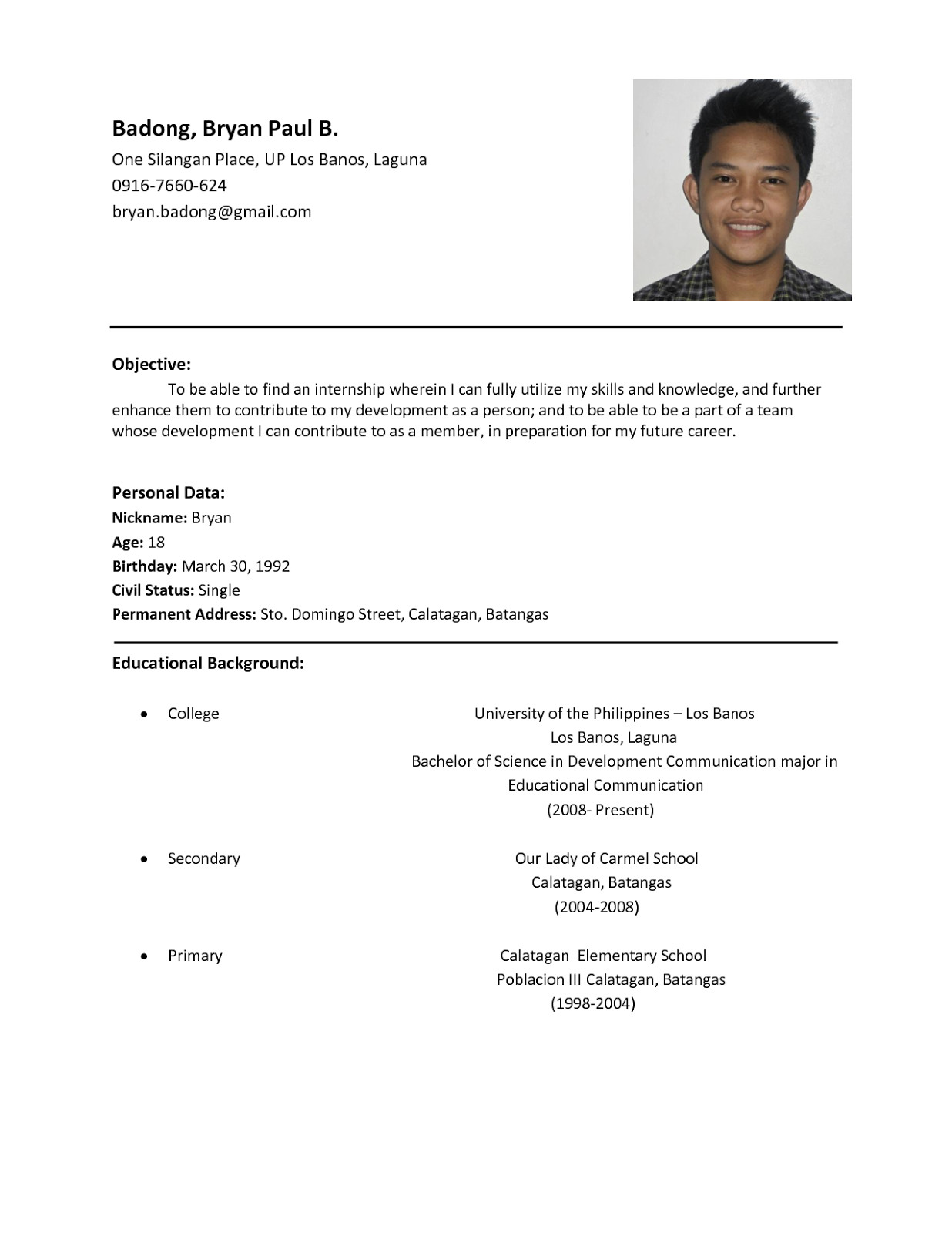Simple Sample Resume format for Students Sample Resume format for Students