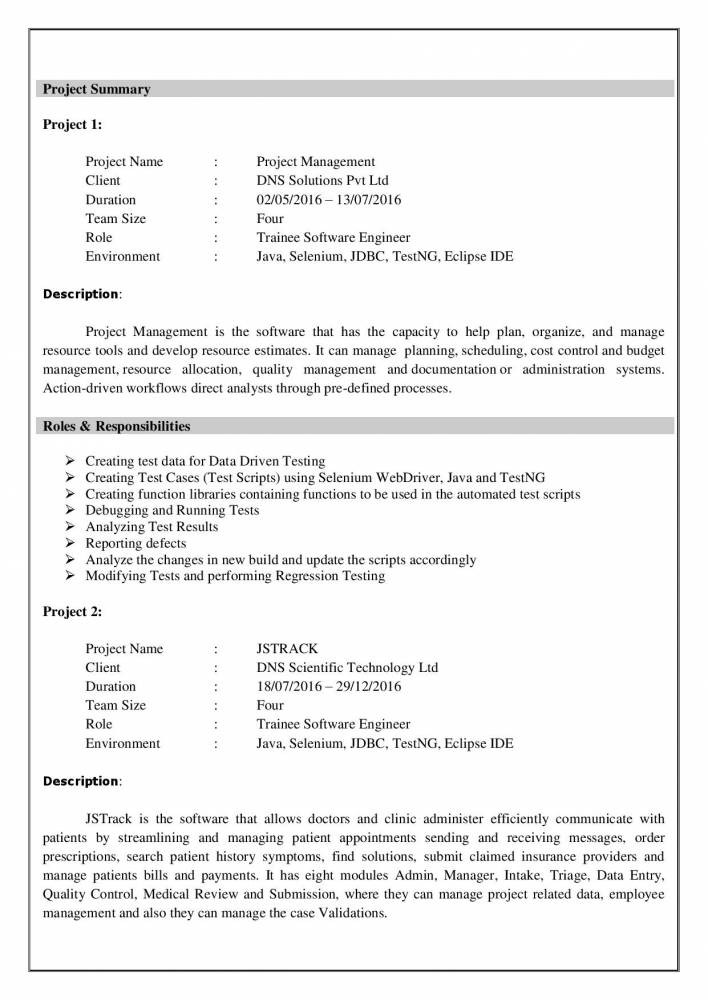 Software Tester Resume Sample for Freshers Best software Testing Resume Example for Freshers