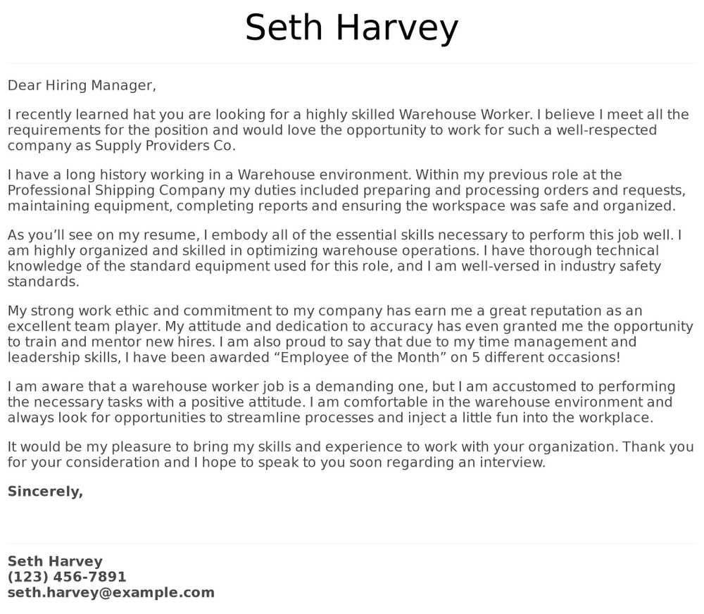 resume warehouse cover letter examples