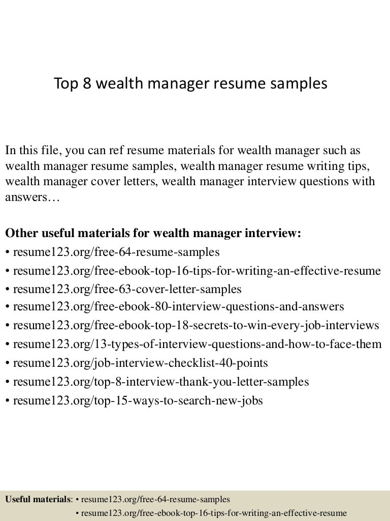 top 8 wealth manager resume samples