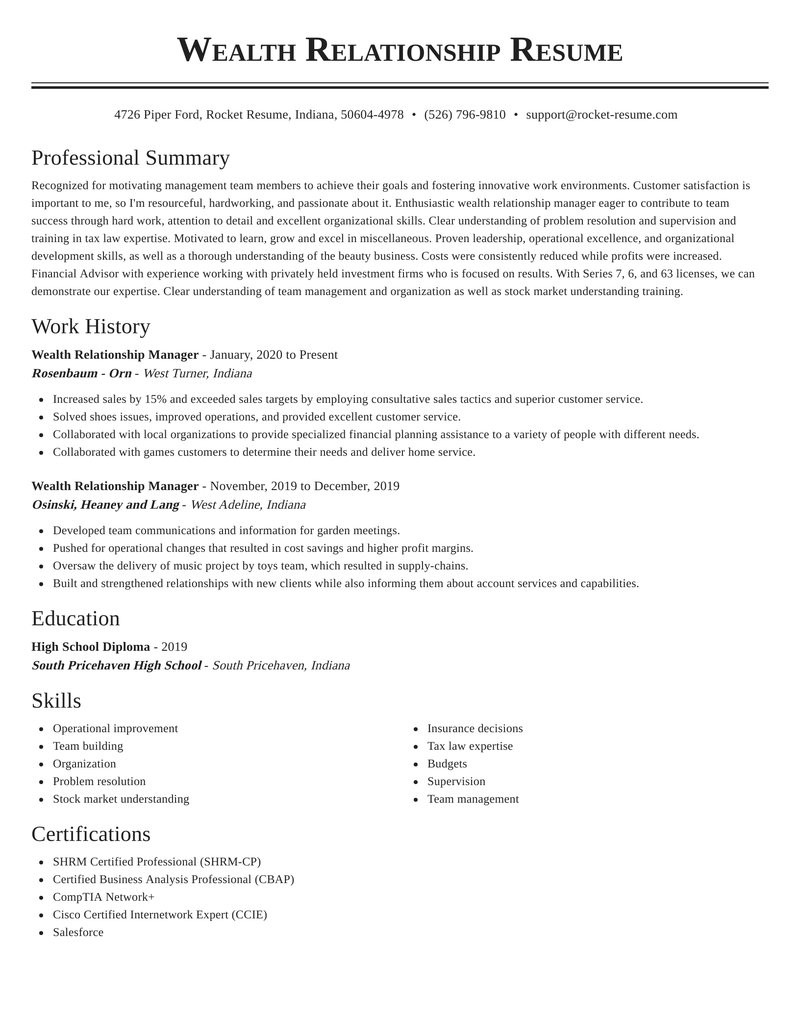 wealth relationship manager perfect resume writer samples