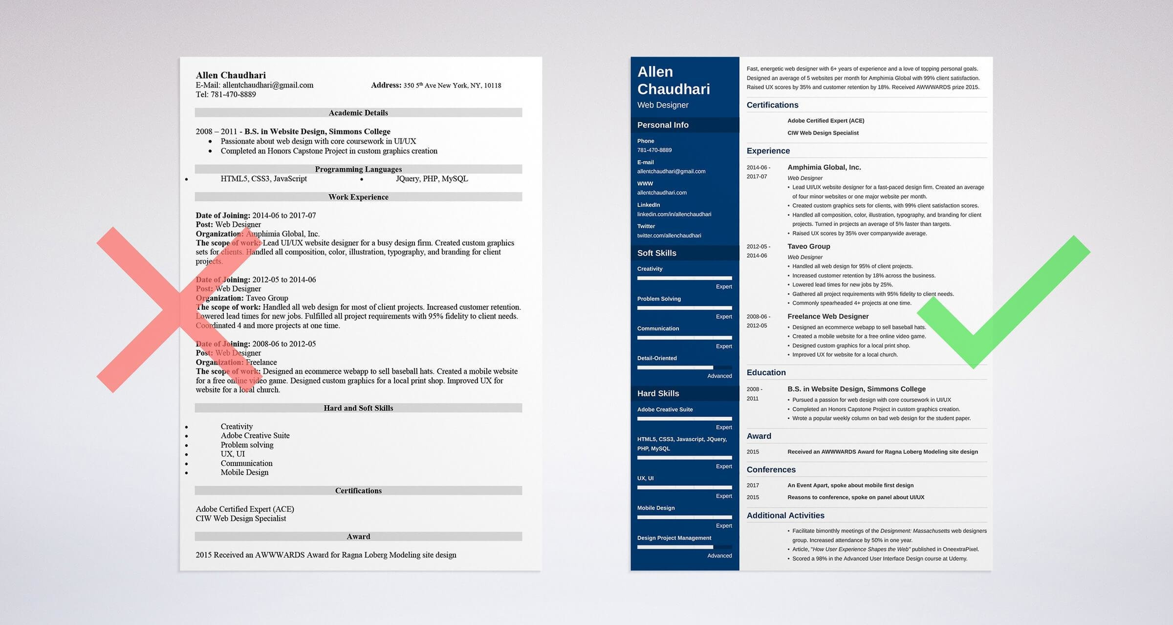 web designer resume example