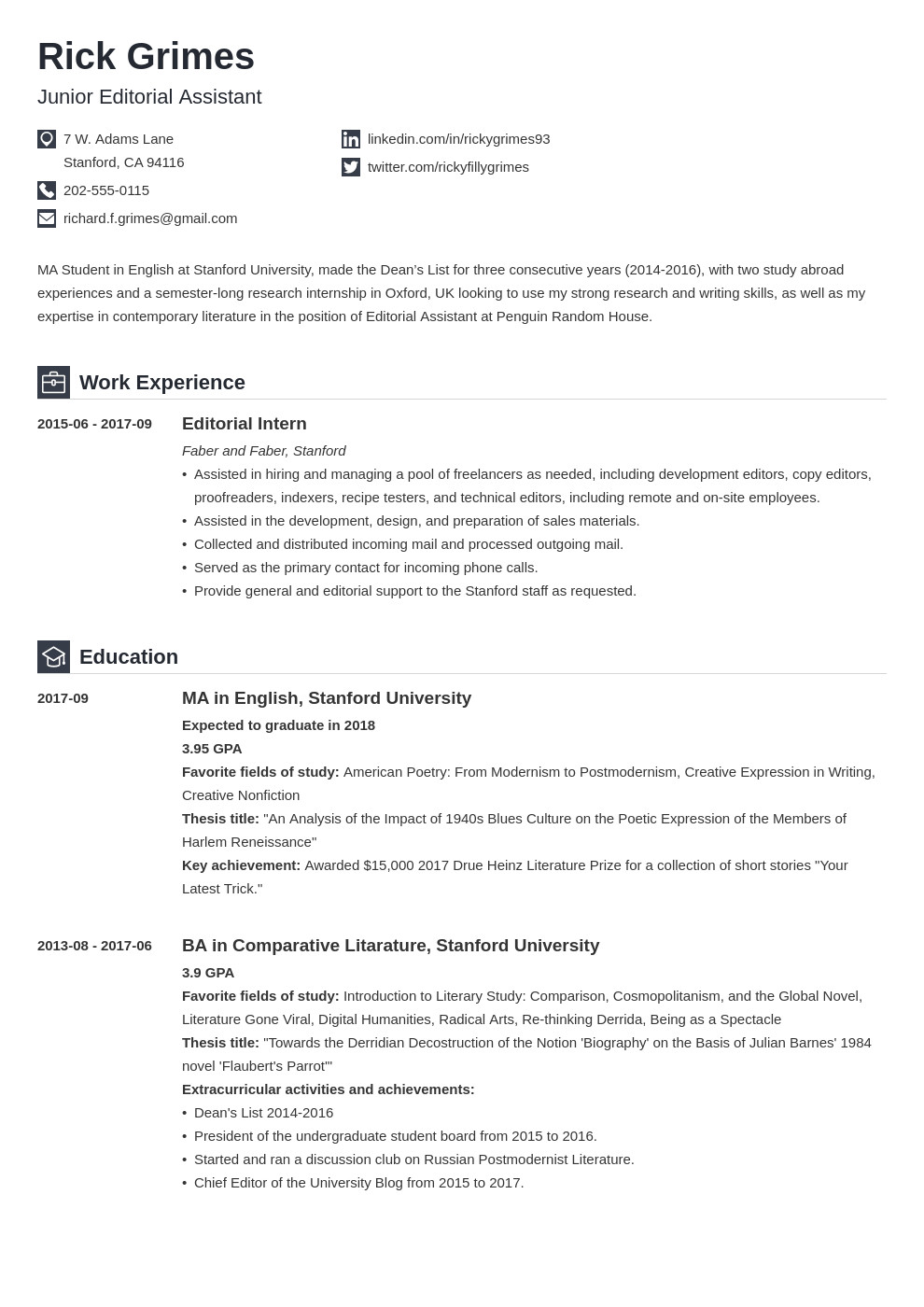 internship resume sample for college students