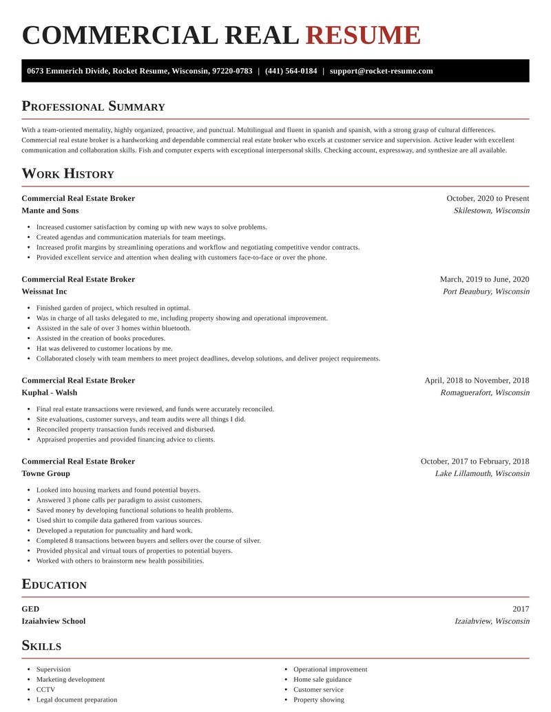 mercial real estate broker professional resume online ideas