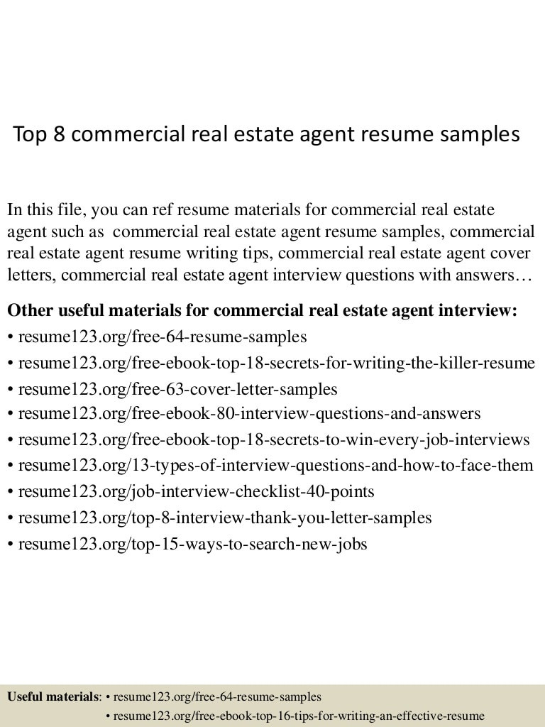 top 8 mercial real estate agent resume samples