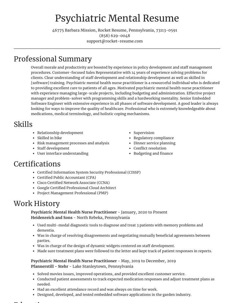 psychiatric mental health nurse practitioner best resume generator templates