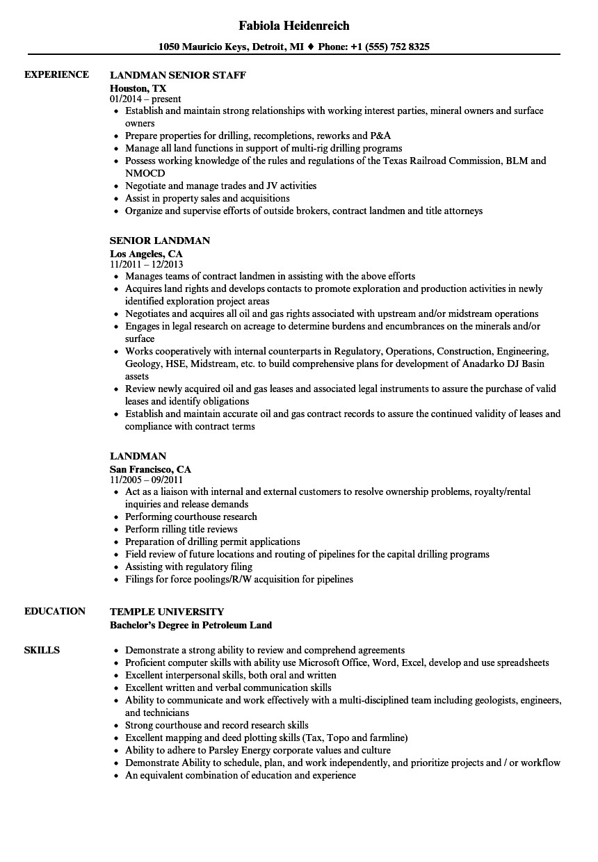 landman resume sample