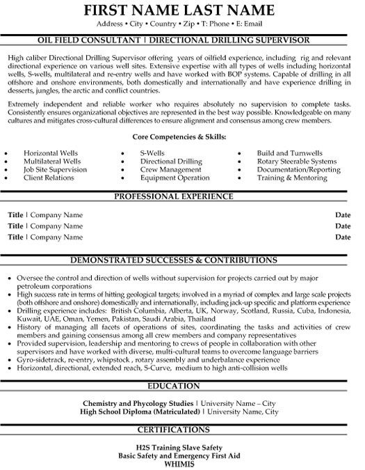 oil gas resume samples