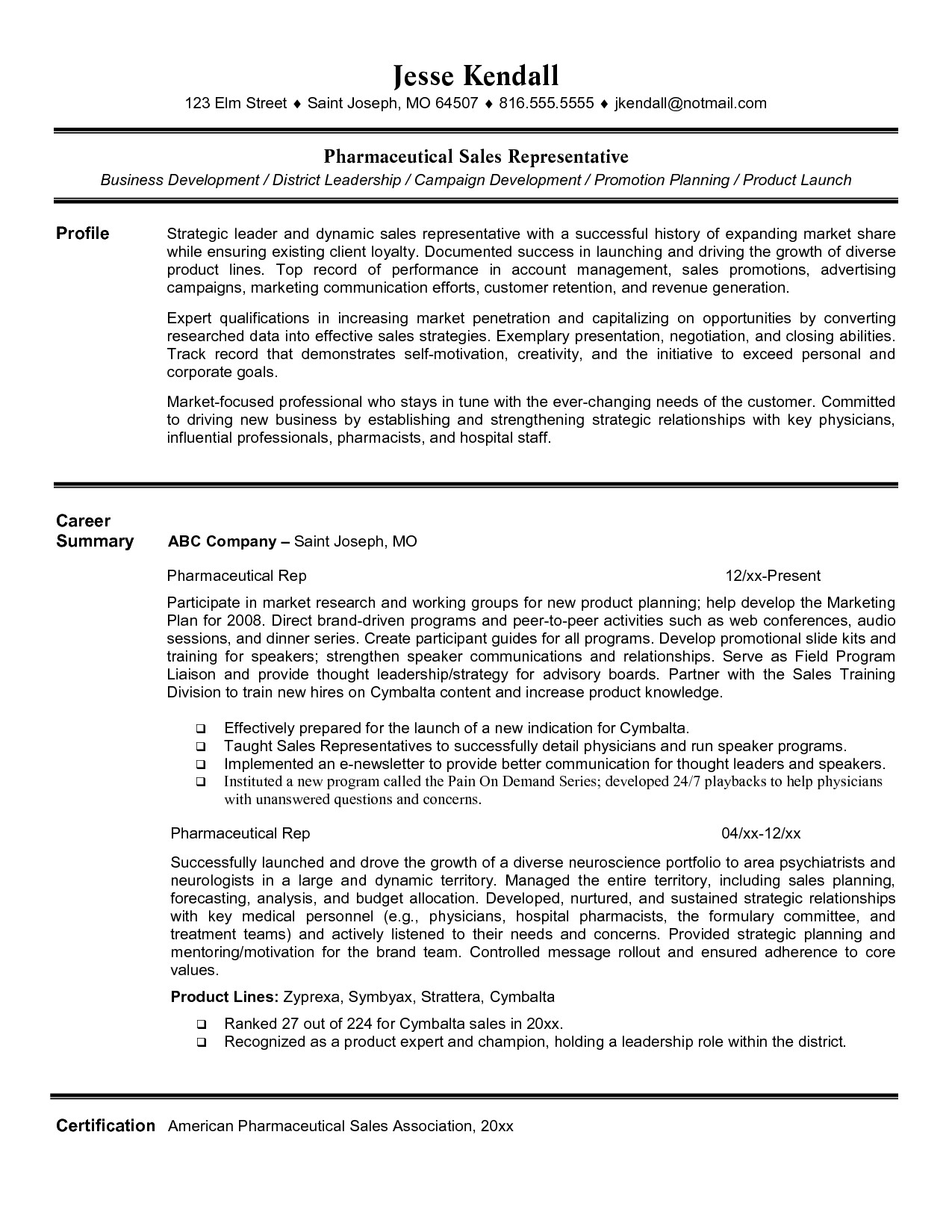 pharmaceutical sales resume entry level 2390