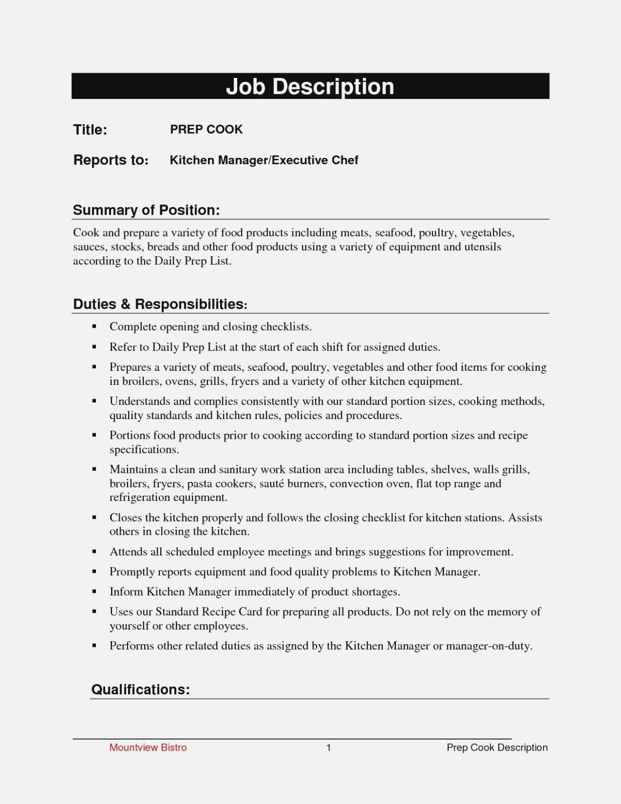 prep cook resume sample is prep cook