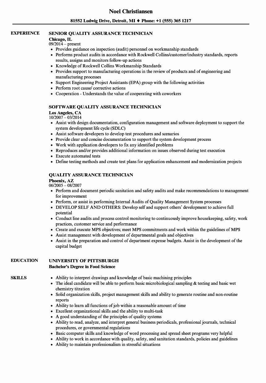 quality assurance resume examples