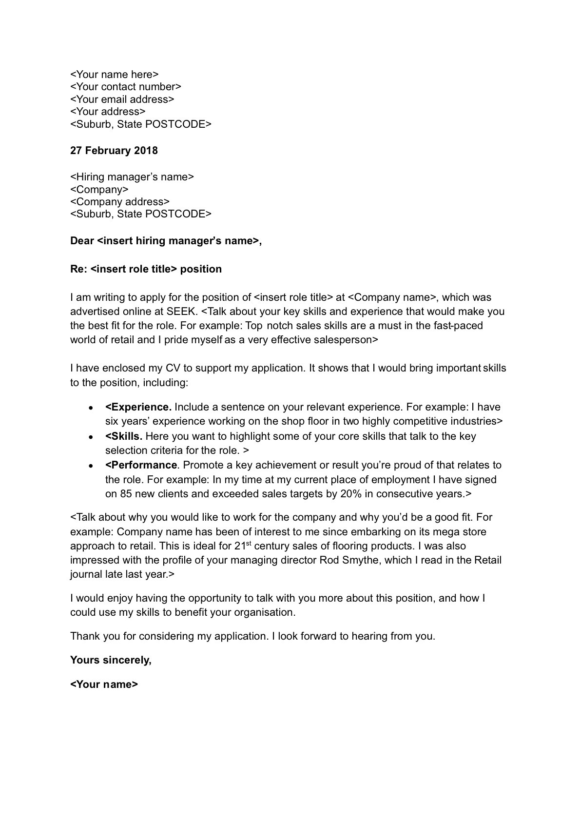 free cover letter template