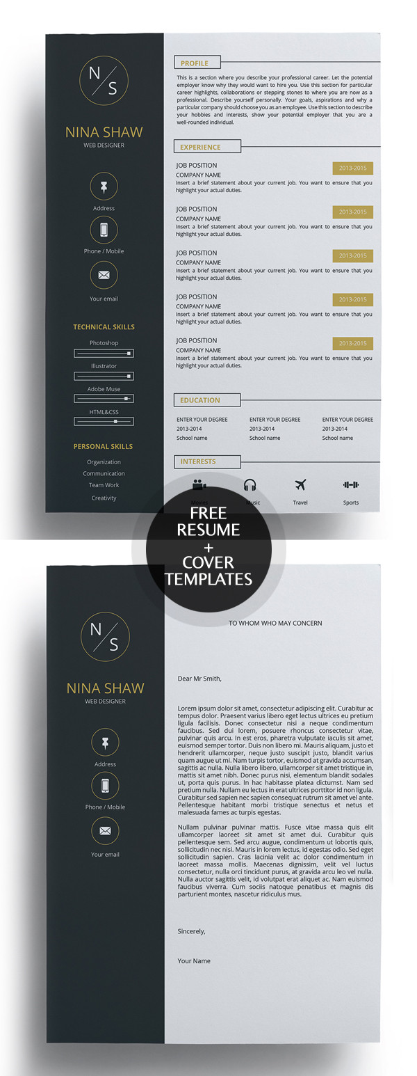 free resume templates cover letter