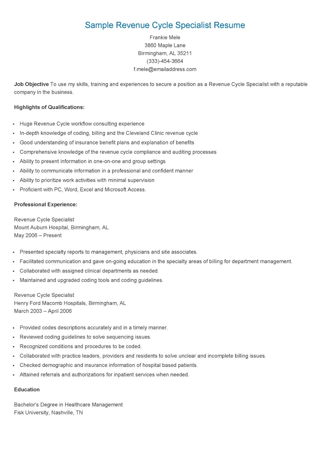 revenue cycle director resume templateml