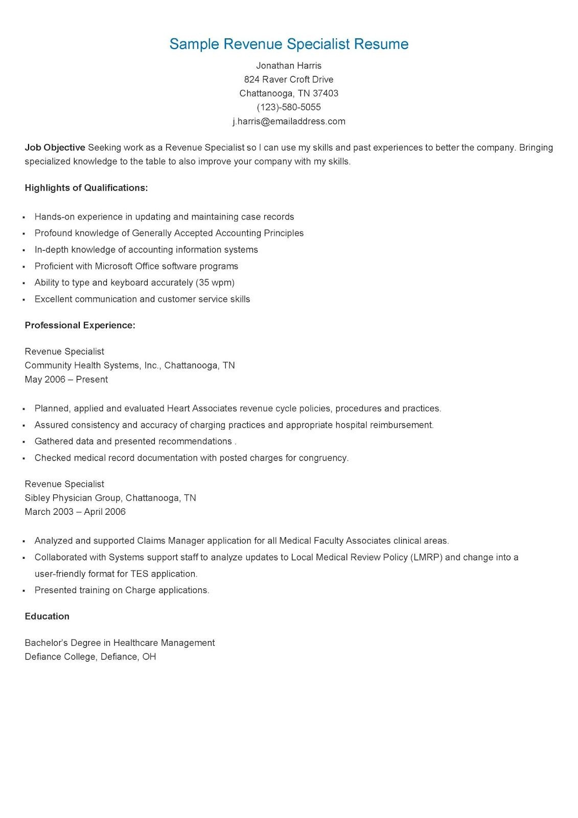 revenue cycle manager resume templateml