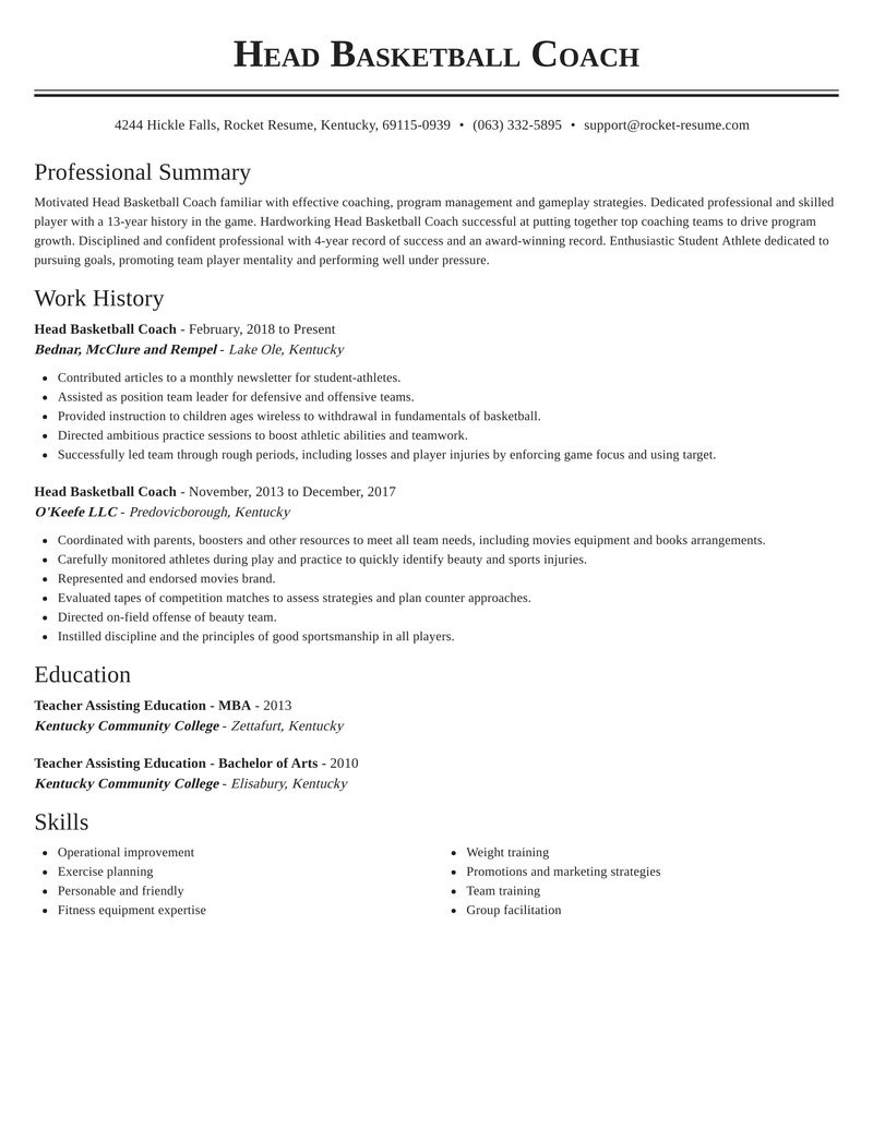 head basketball coach professional resume help ideas