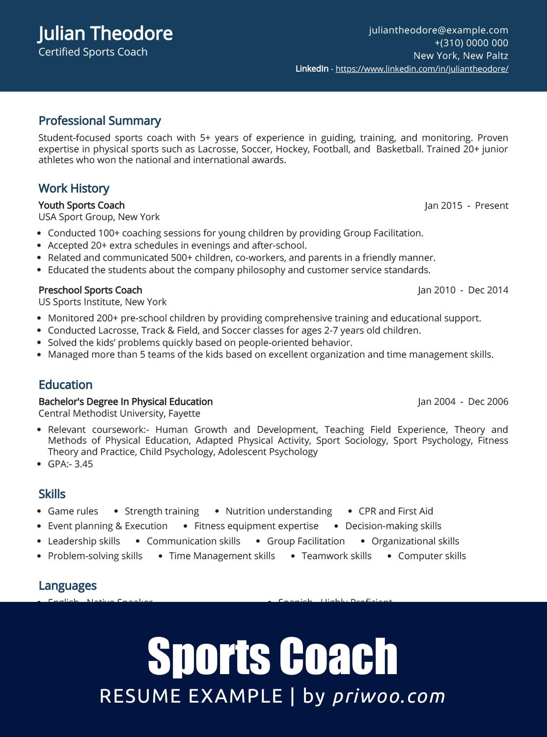 sports coach resume sample