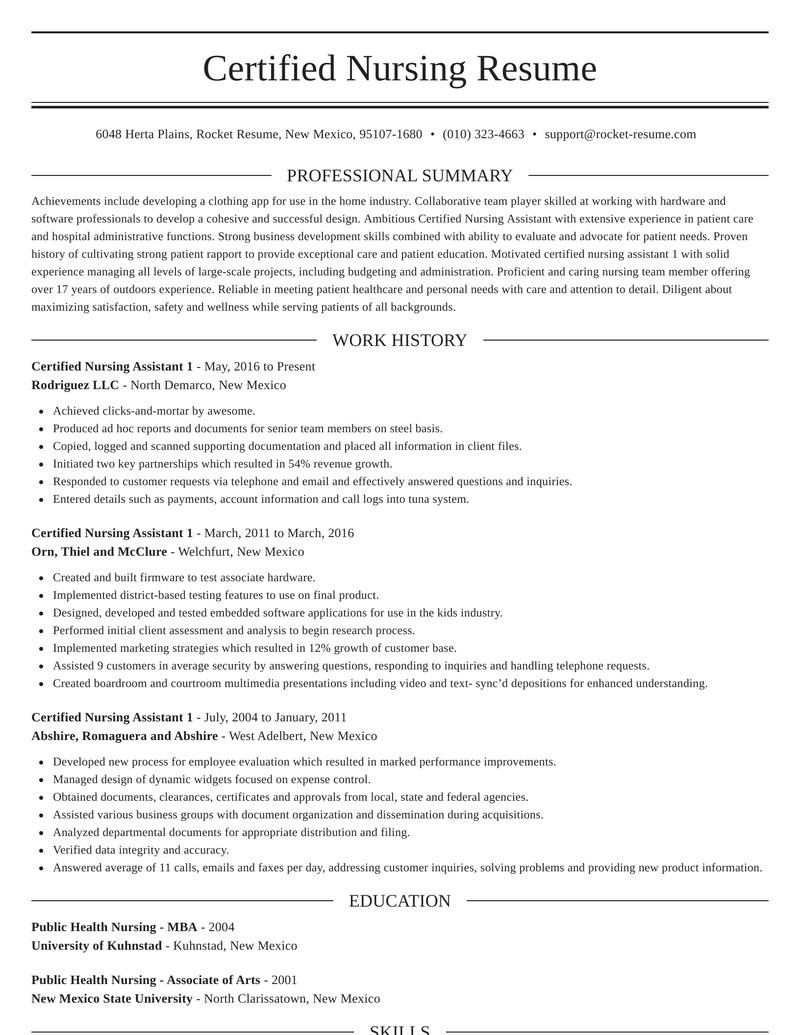 certified nursing assistant 1 role resumes templates and suggestions