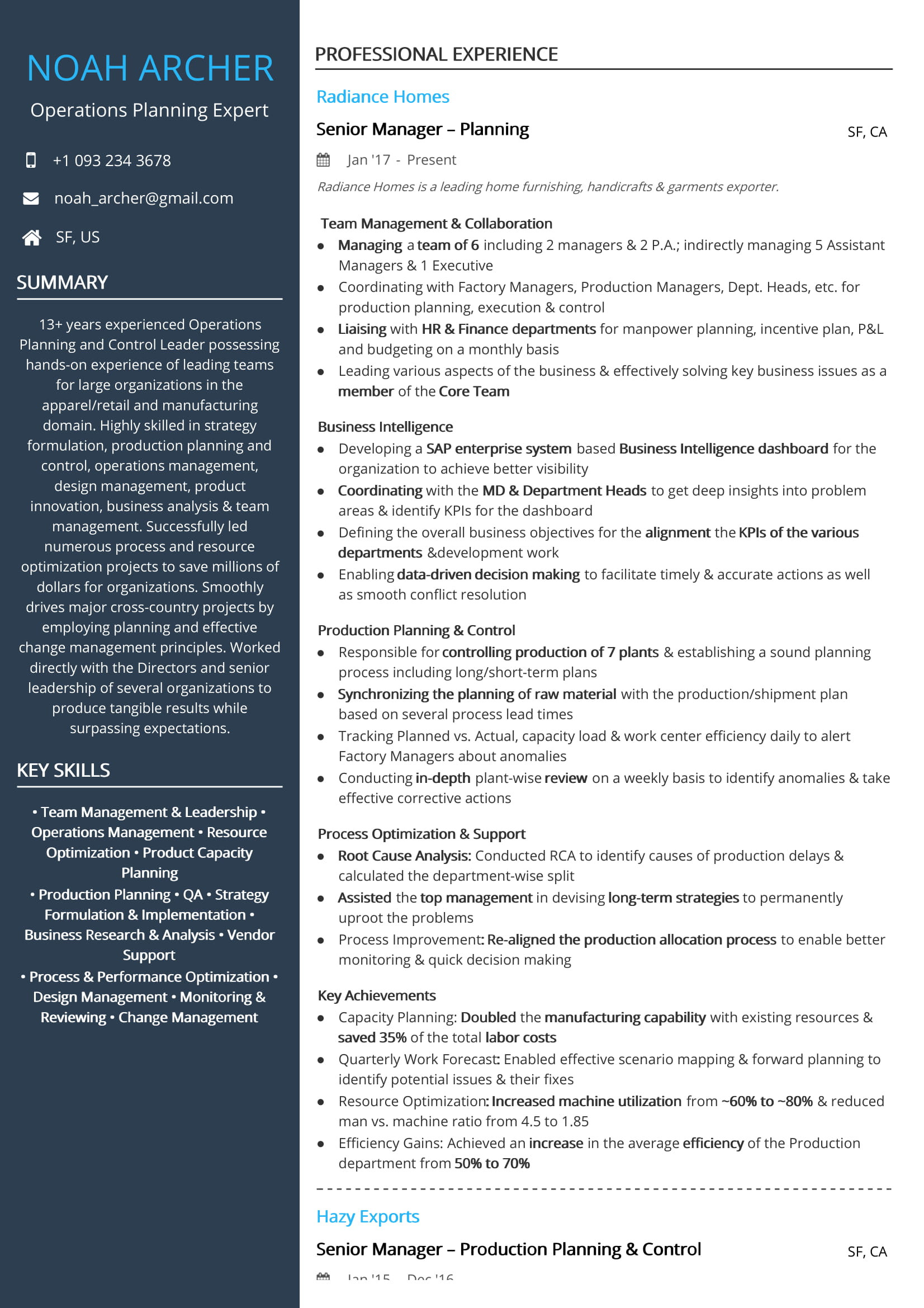 production planner resume