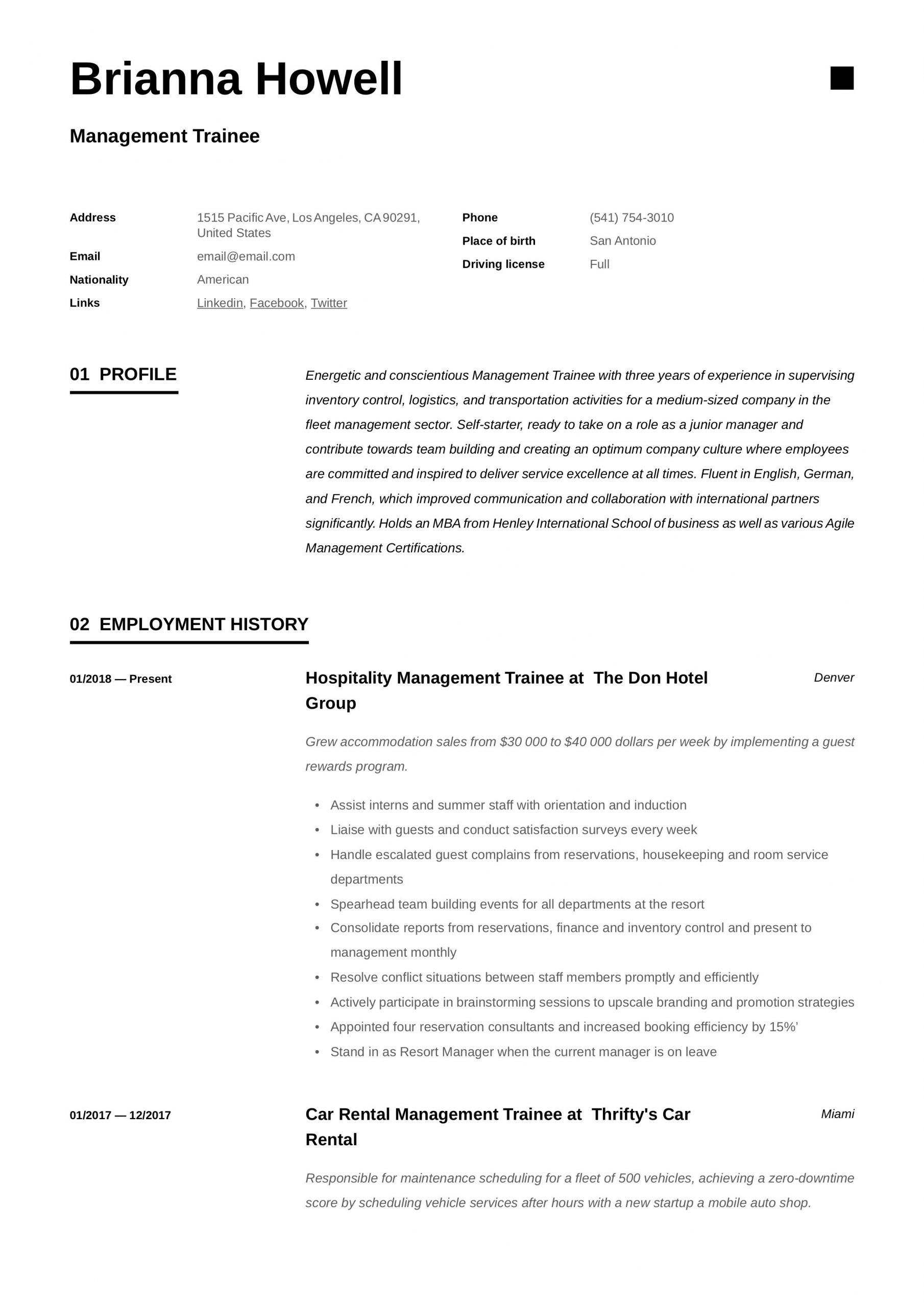 management trainee resume examplesml