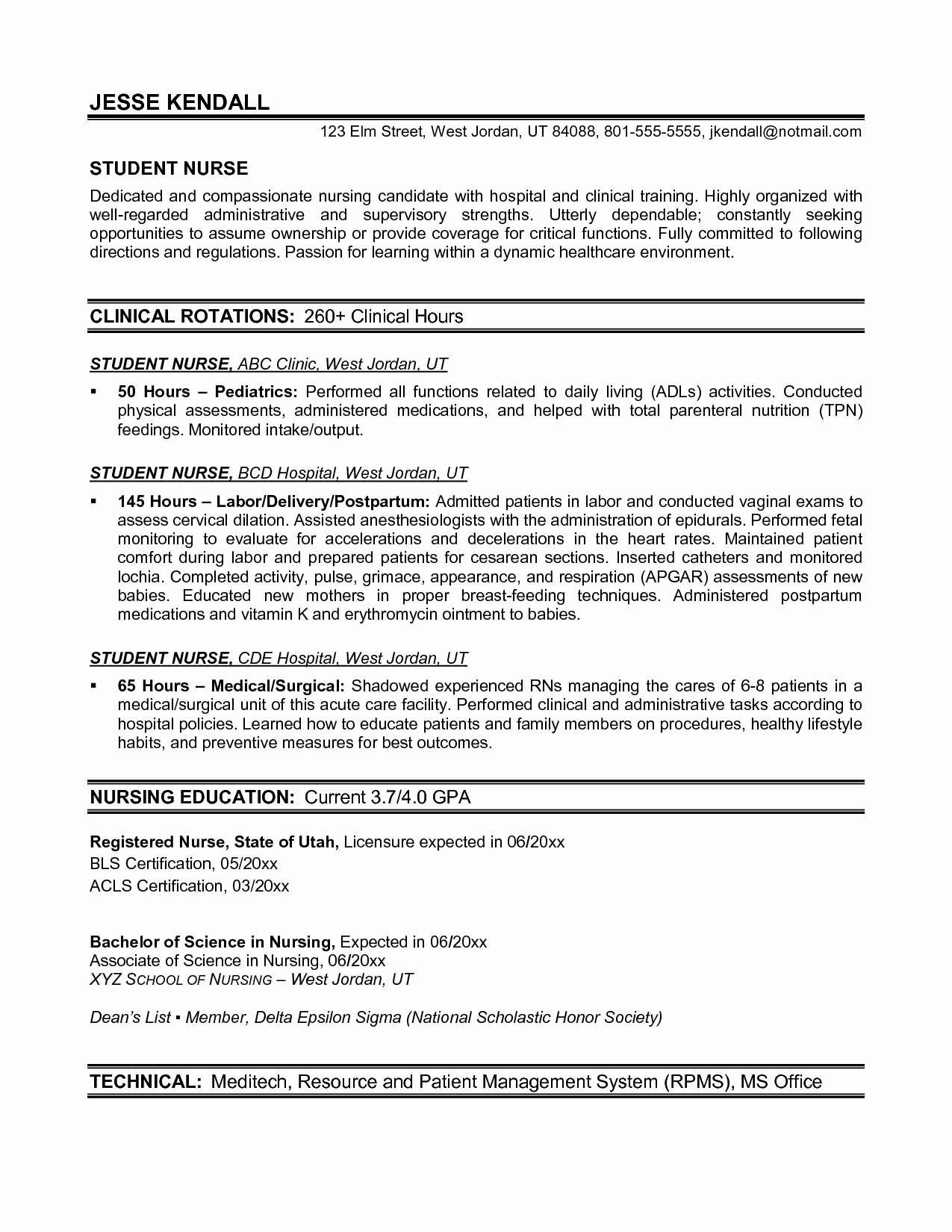 sample resume for graduate nursing scholml