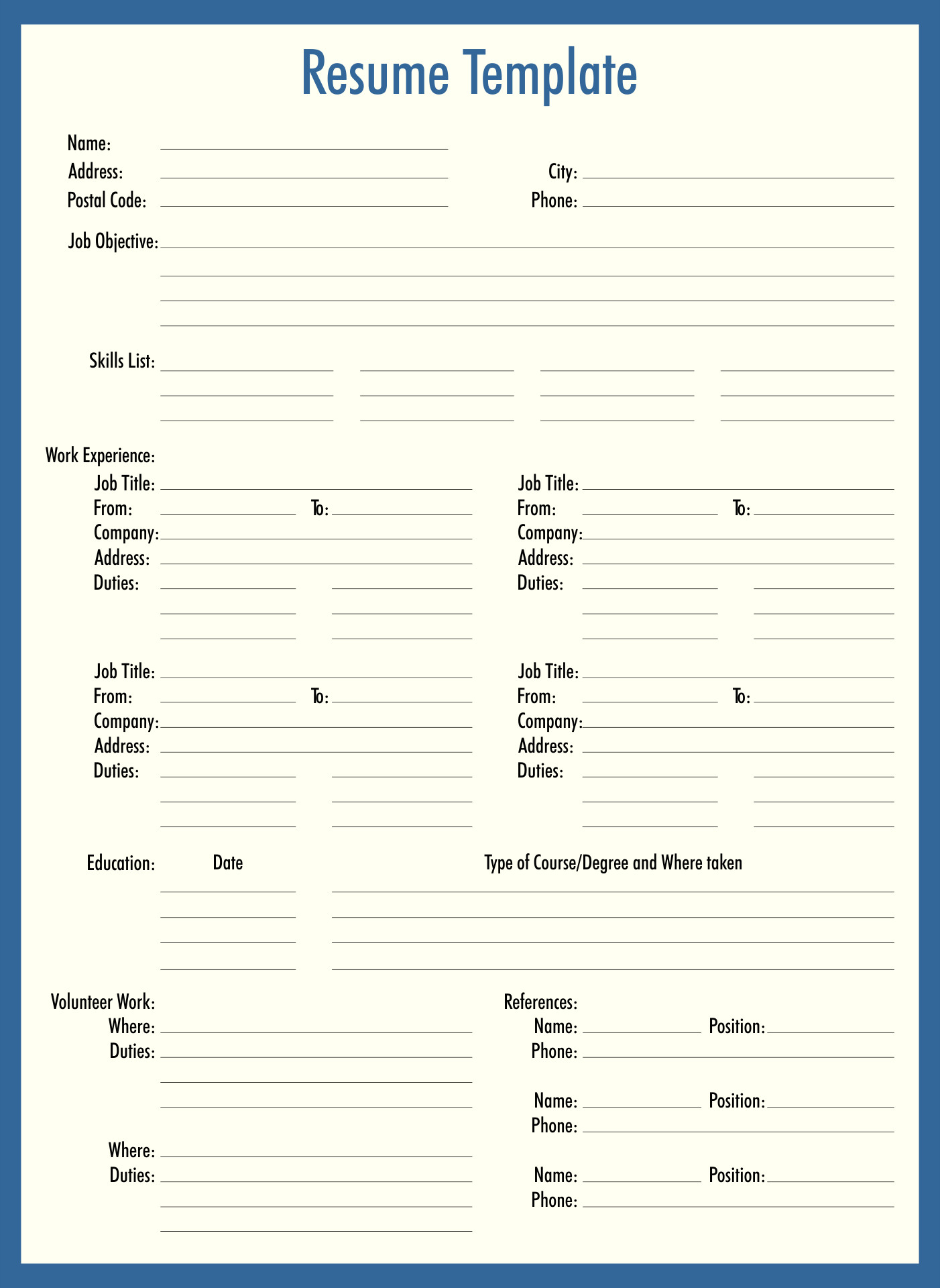 post fill in blank printable resume