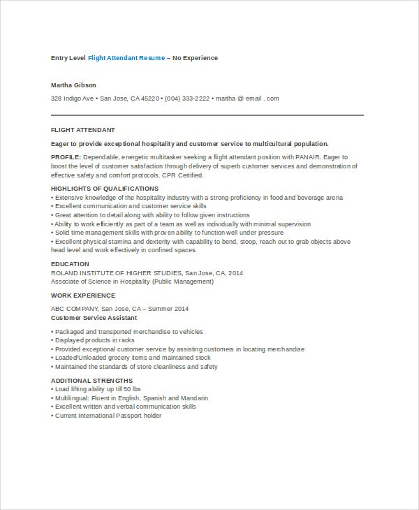 flight attendant resume samples