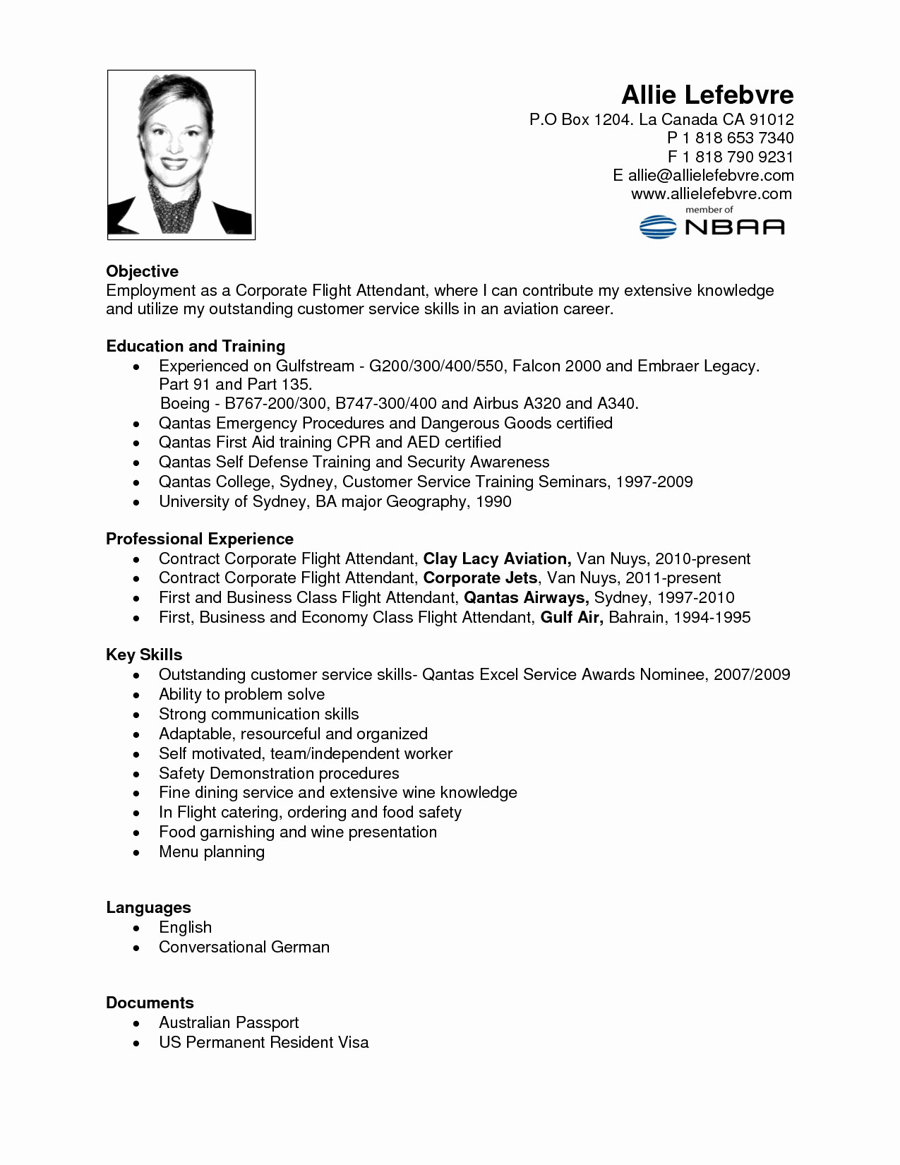 flight attendant resume sample