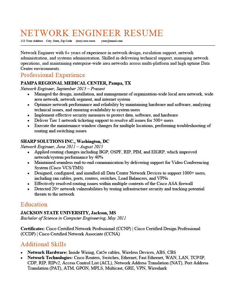 network engineer resume