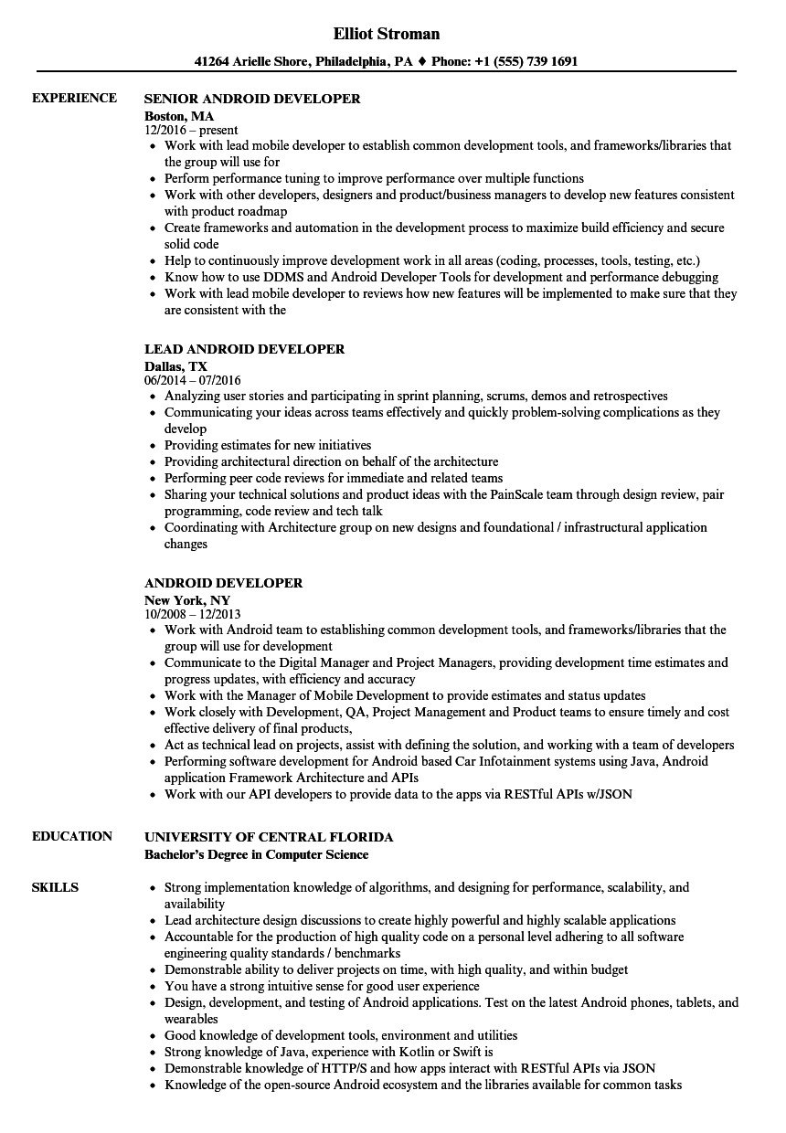 1 year experience resume for android developer