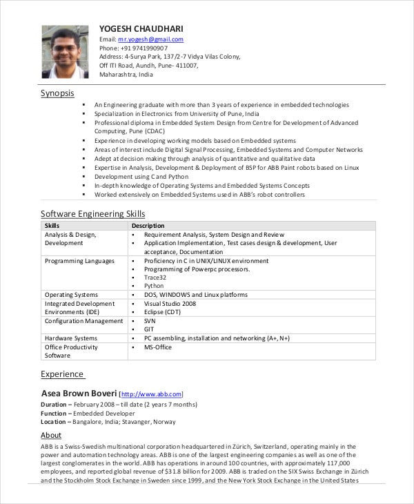 10 years experience software engineer resume