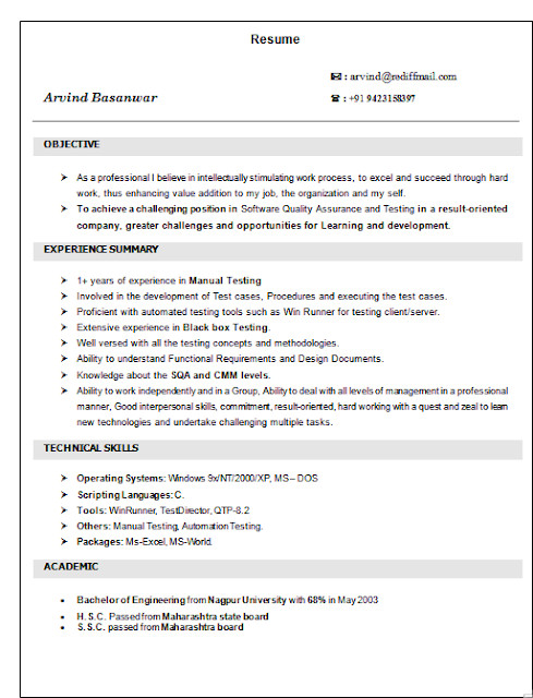 manual testing resume sample for 2