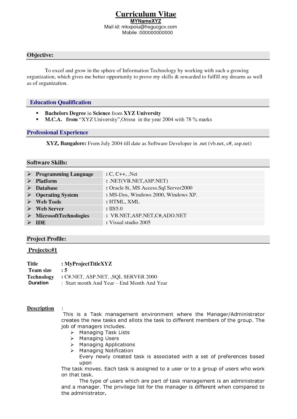 2 years experience resume