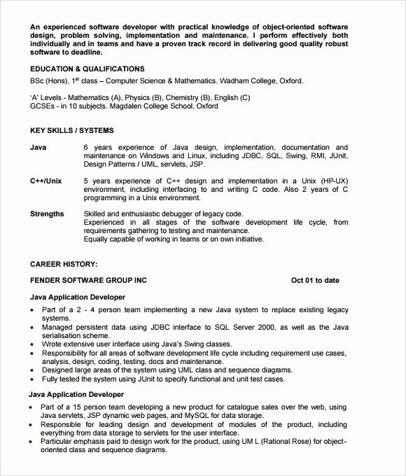 java developer resume 2 years experience