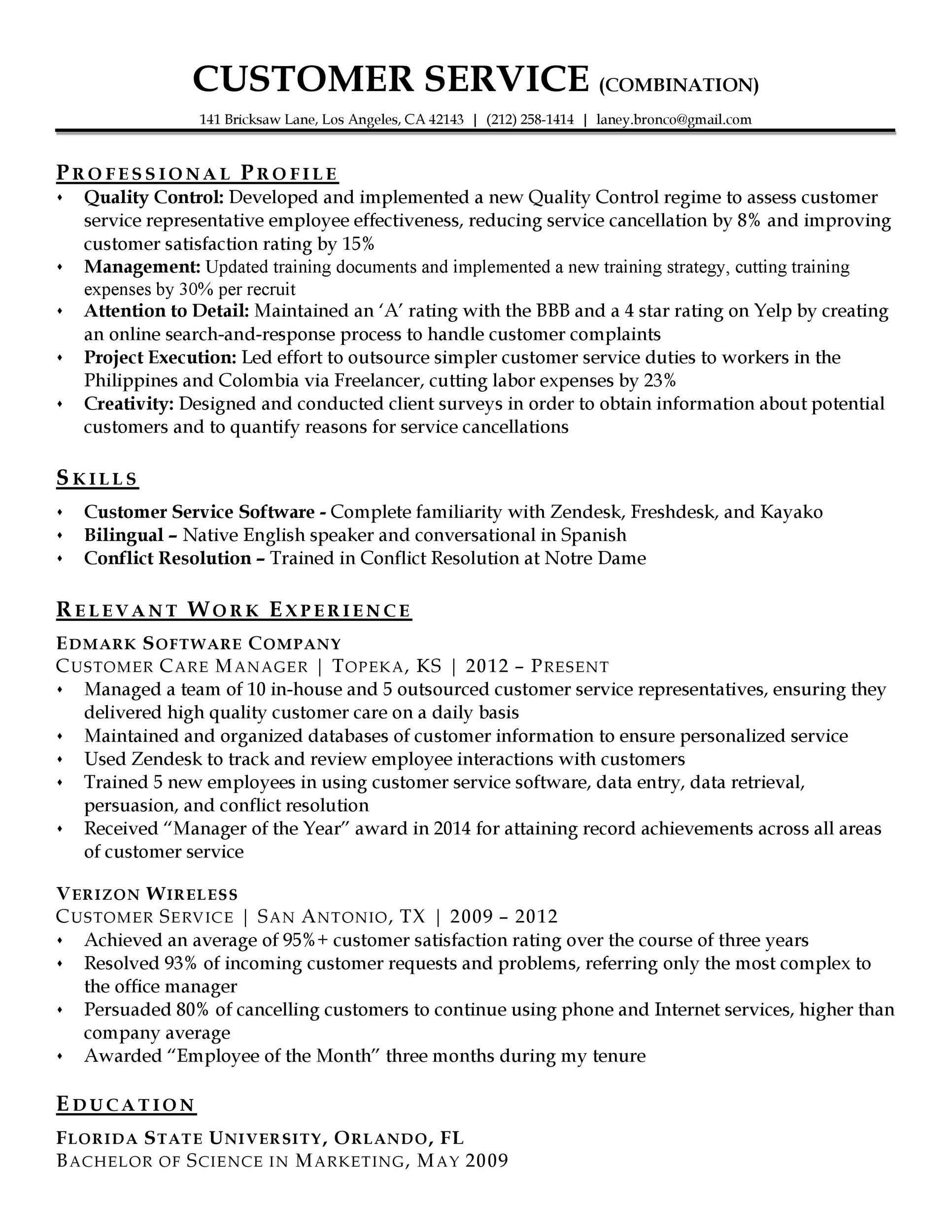 customer service resume