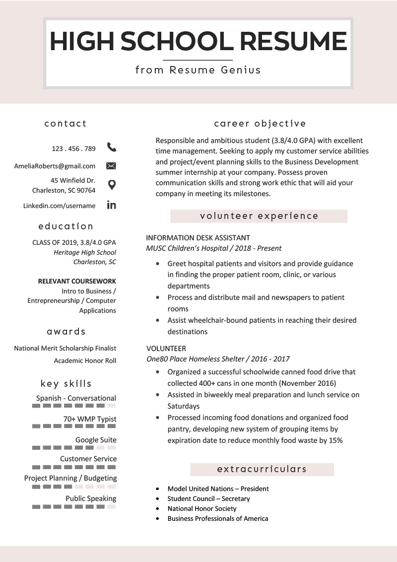 high school resume example