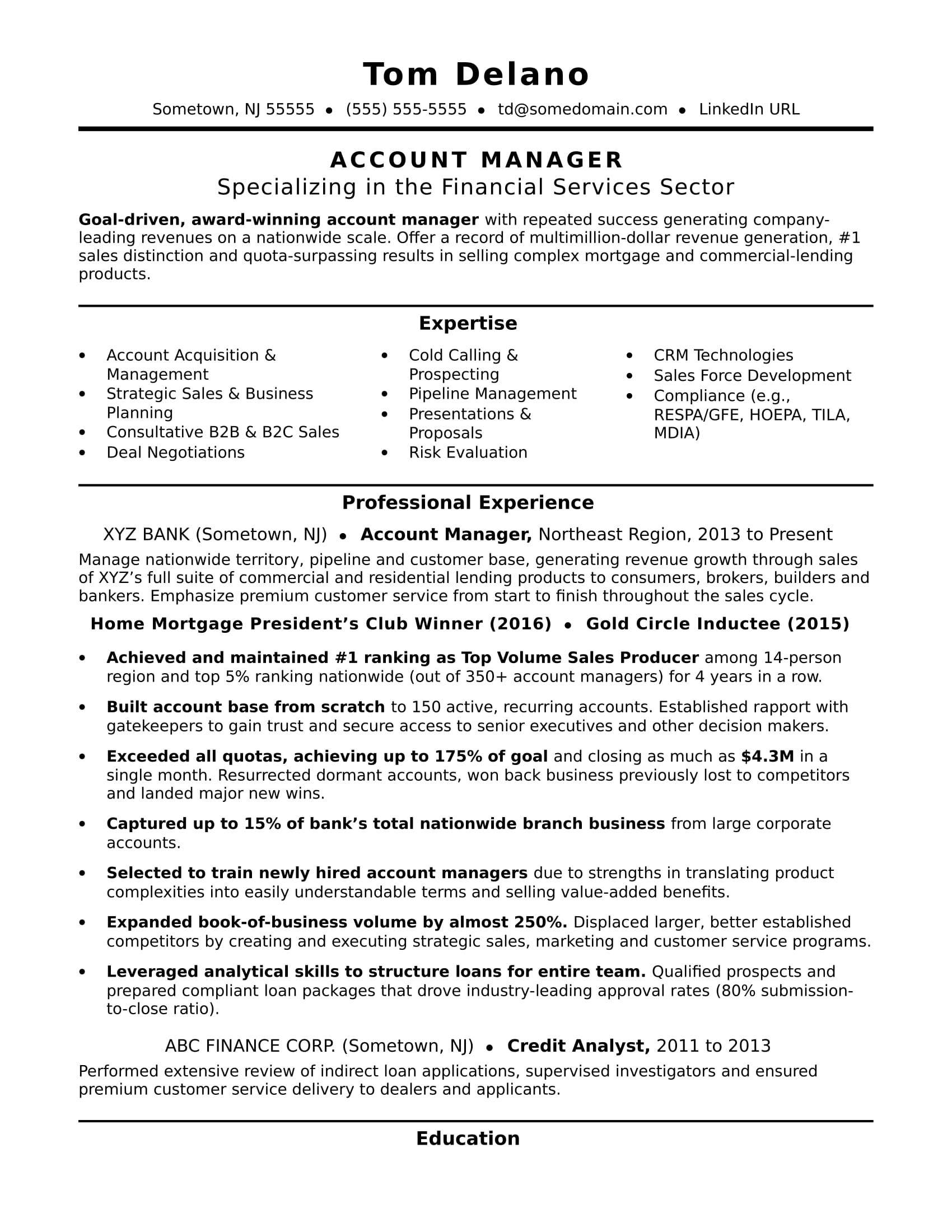 Sample Resume for Account Manager Position Account Manager Resume Sample