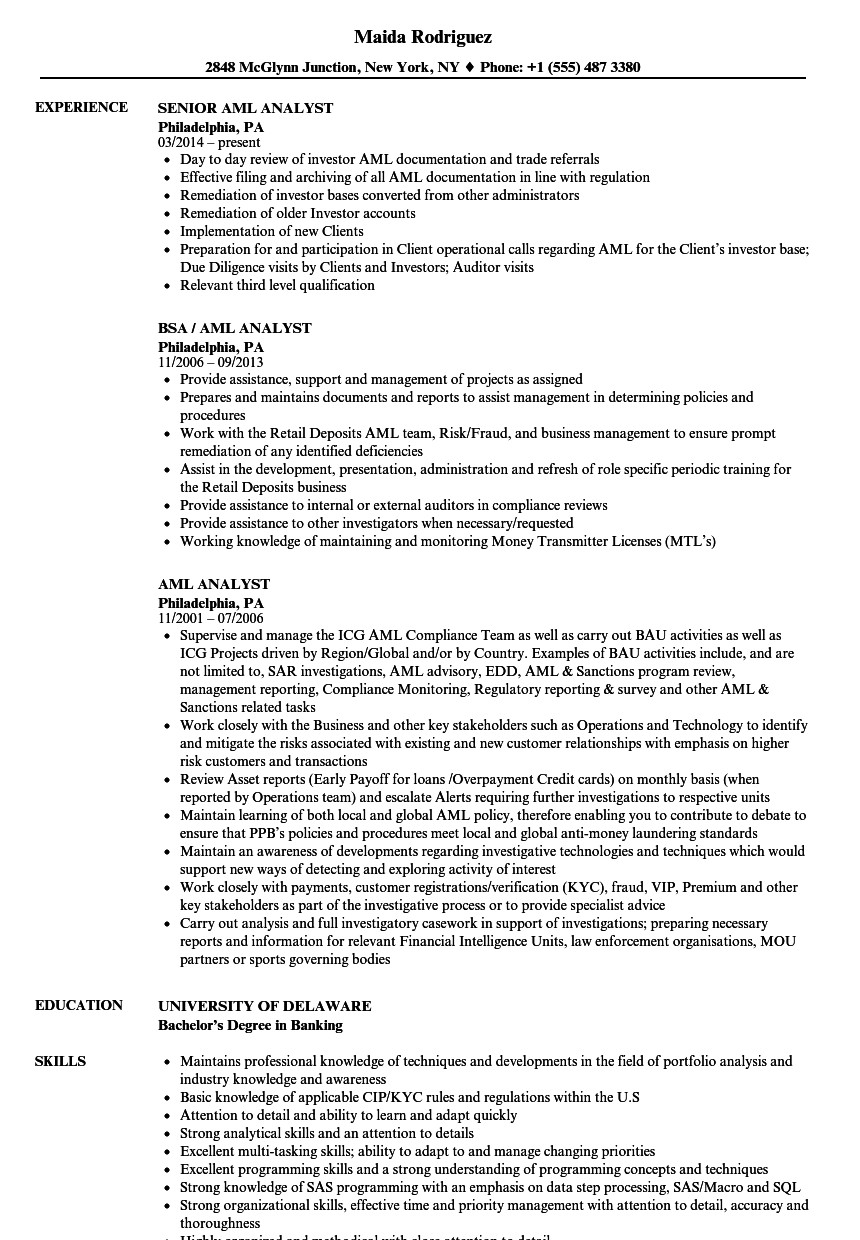 resume of kyc analyst