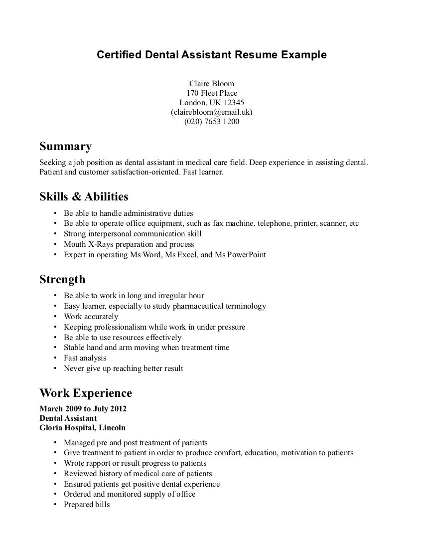 sample resume for dental assistantml