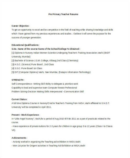 sample resume for english teacher in